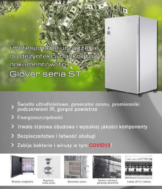 Glover ST 500L - urządzenie do dezynfekcji banknotów i dokumentów + GRATIS Dezzy UVsani3!